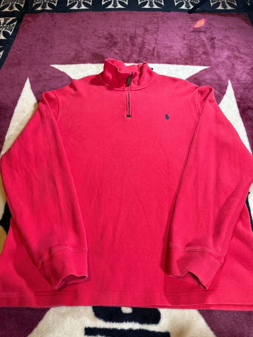 Polo Ralph Lauren Quarter Zip Pullover Sweater Size XL Red Ribbed Knit
